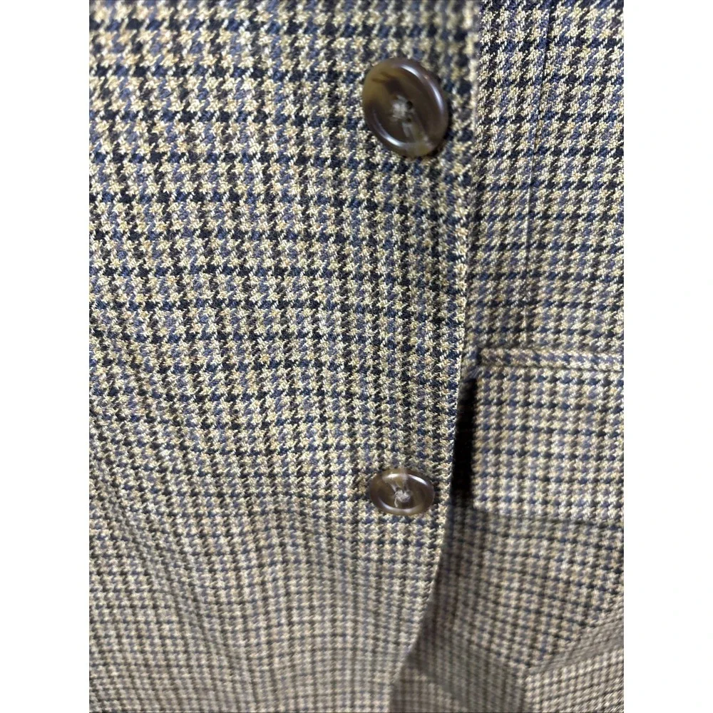 Vintage Chaps‎ Ralph Lauren Houndstooth Pure Wool Blazer Mens 46 T Brown